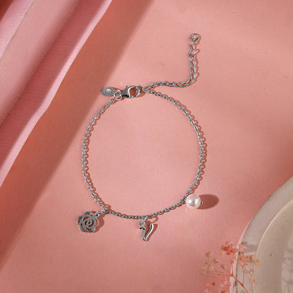 Silver Pearl Rosey Personalised Bracelet