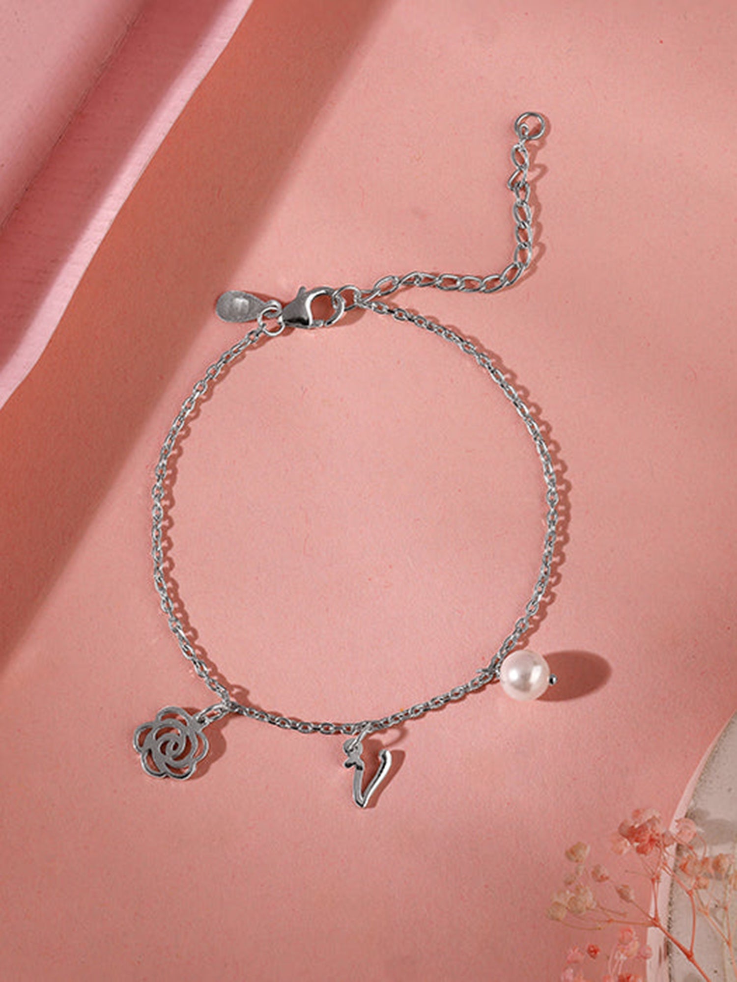 Silver Pearl Rosey Personalised Bracelet