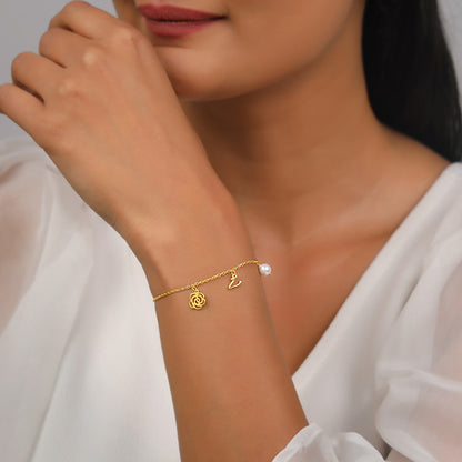 Golden Pearl Rosey Personalised Bracelet