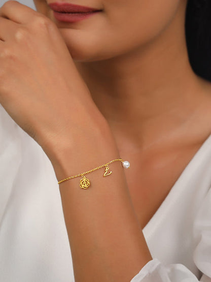 Golden Pearl Rosey Personalised Bracelet