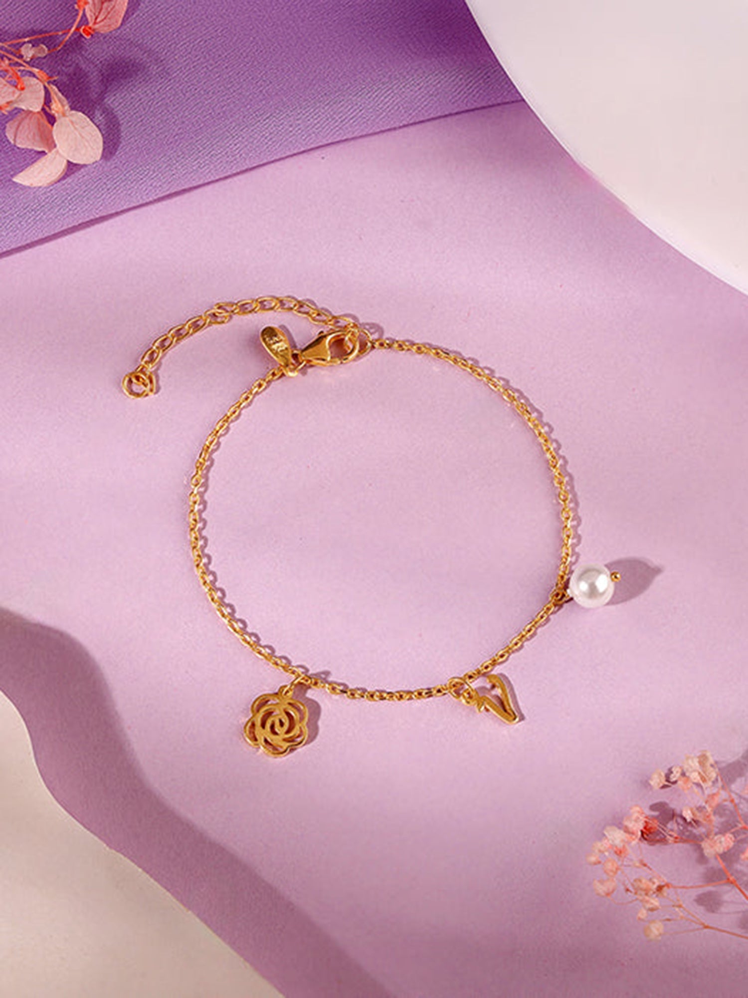Golden Pearl Rosey Personalised Bracelet