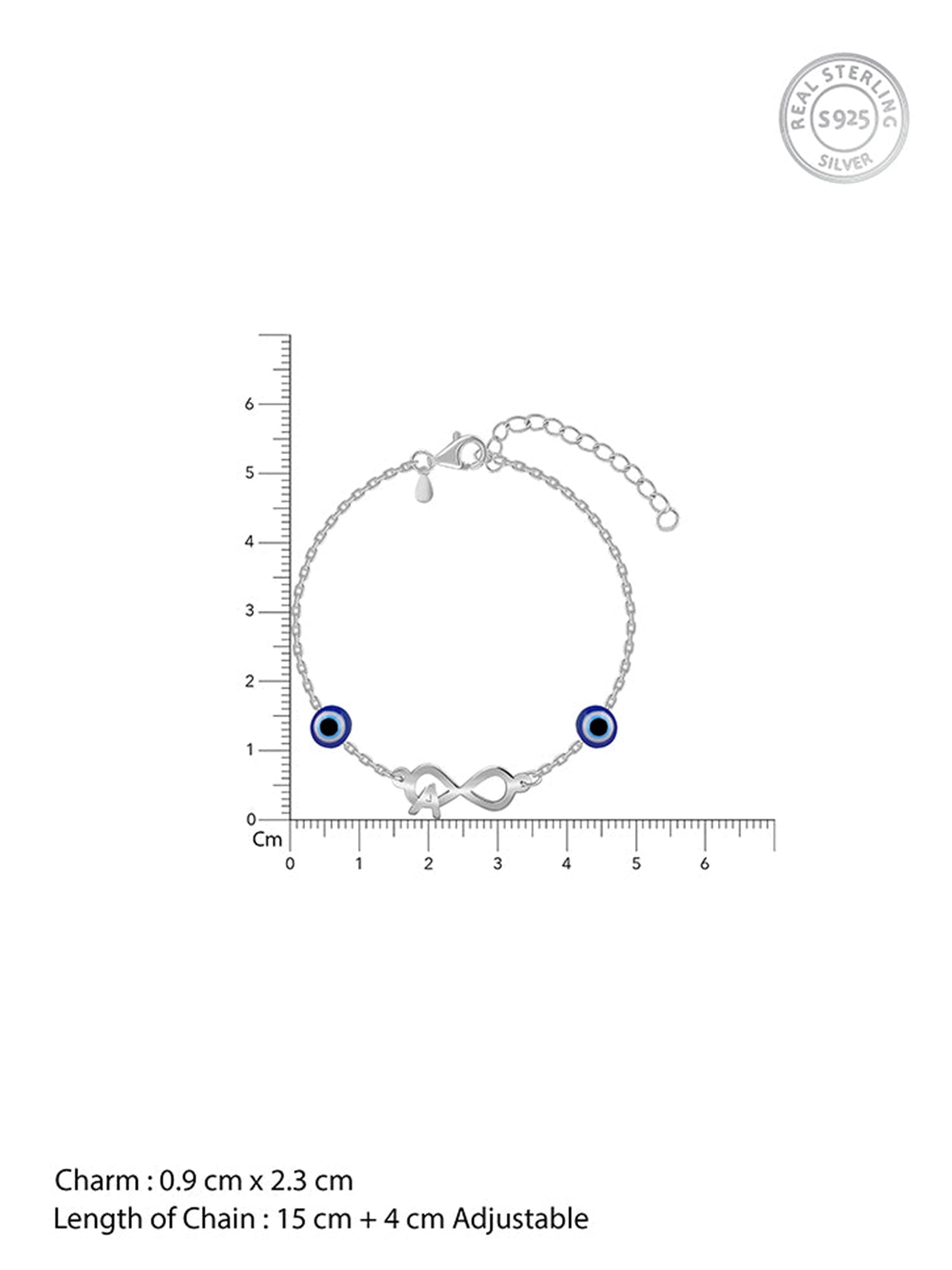 Silver Personalised Initial Nazar Bracelet