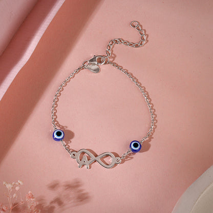 Silver Personalised Initial Nazar Bracelet