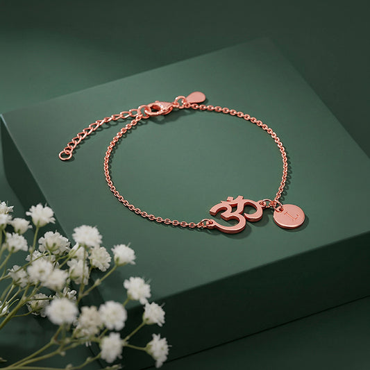 Rose Gold Personalised Classy Om Heartbeat Bracelet