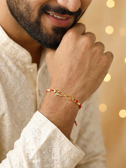 Golden Personalised Forever Bro Initial Rakhi