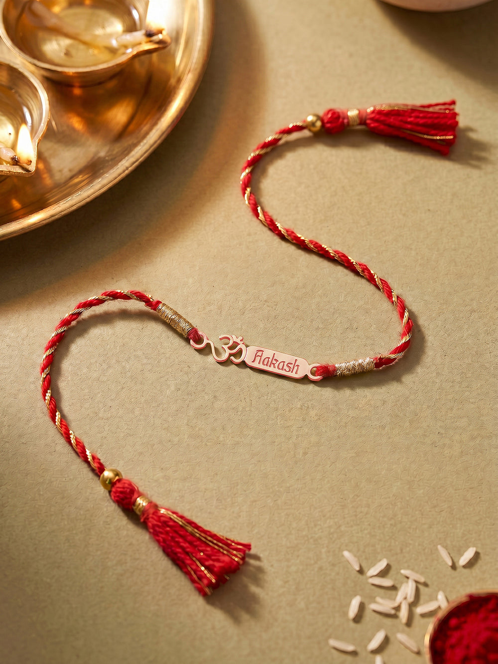 Rose Gold Personalised Om Blessing Rakhi
