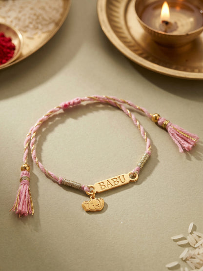 Golden Personalised Elephant Adventure Kids Rakhi