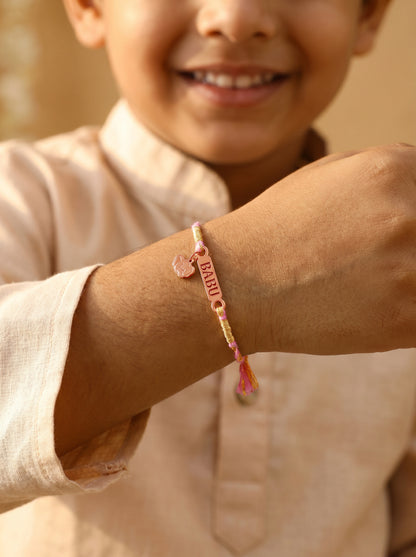 Rose Gold Personalised Elephant Adventure Kids Rakhi