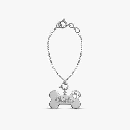 Silver Personalised Paw Print Bone Pet Charm