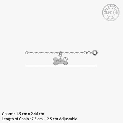 Silver Personalised Paw Print Bone Pet Charm