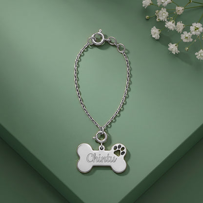 Silver Personalised Paw Print Bone Pet Charm