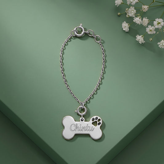Silver Personalised Paw Print Bone Pet Charm