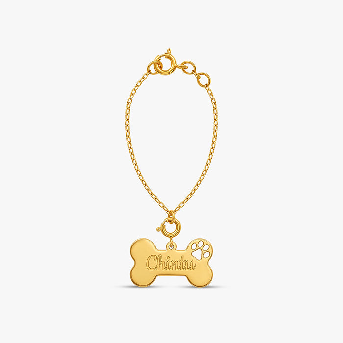 Golden Personalised Paw Print Bone Pet Charm