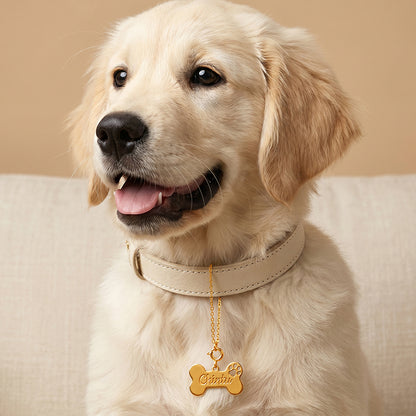 Golden Personalised Paw Print Bone Pet Charm