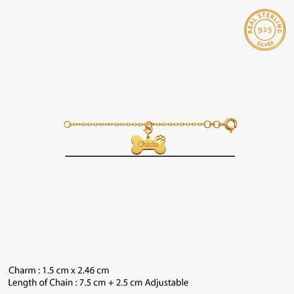 Golden Personalised Paw Print Bone Pet Charm