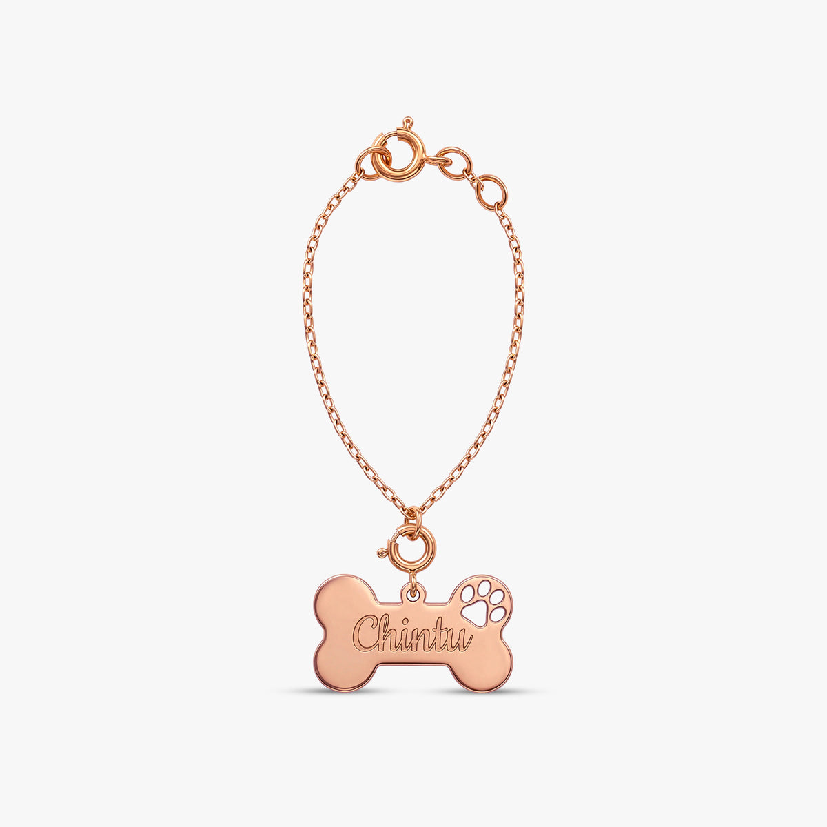 Rose Gold Personalised Paw Print Bone Pet Charm