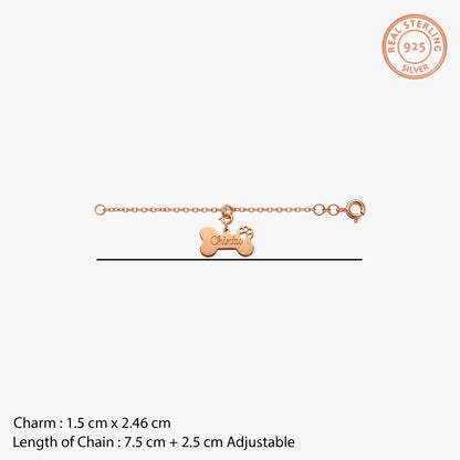 Rose Gold Personalised Paw Print Bone Pet Charm