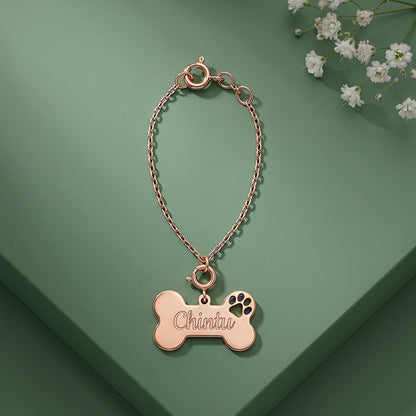 Rose Gold Personalised Paw Print Bone Pet Charm