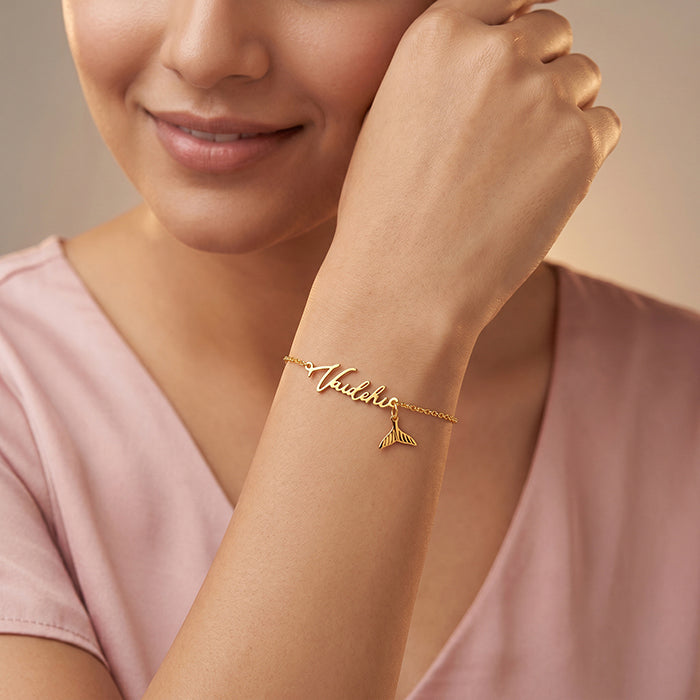 Golden Personalised Cute Mermaid Tail Bracelet