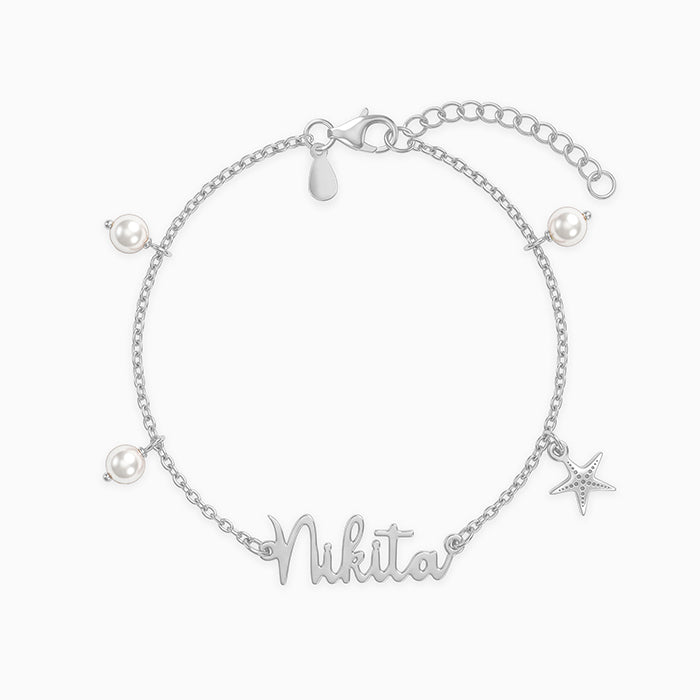Silver Personalised Pretty Starfish Bracelet