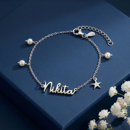 Silver Personalised Pretty Starfish Bracelet