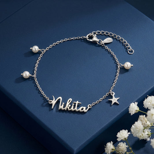 Silver Personalised Pretty Starfish Bracelet