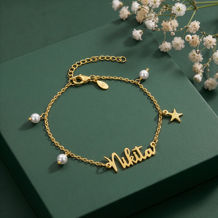 Golden Personalised Pretty Starfish Bracelet