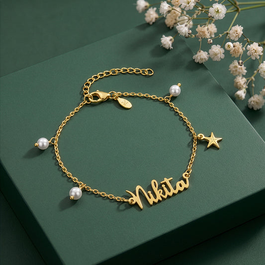 Golden Personalised Pretty Starfish Bracelet