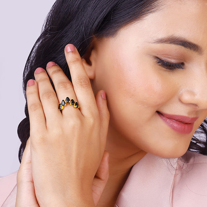 Golden Enchanting Pear Stone Ring - view 3