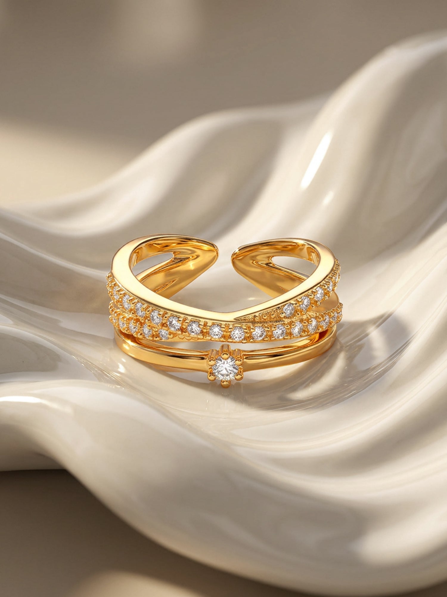 Golden Layered Interweave Ring