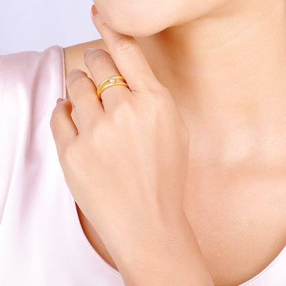 Golden Elliptical  Zirconia Ring