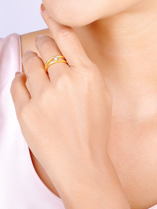 Golden Elliptical  Zirconia Ring