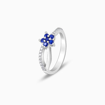 Silver Blue Floral Ring