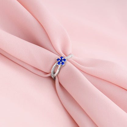 Silver Blue Floral Ring