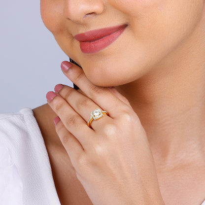 Golden Convex Zircon Ring