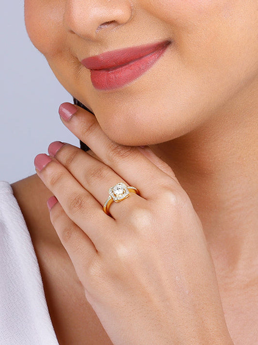Golden Convex Zircon Ring