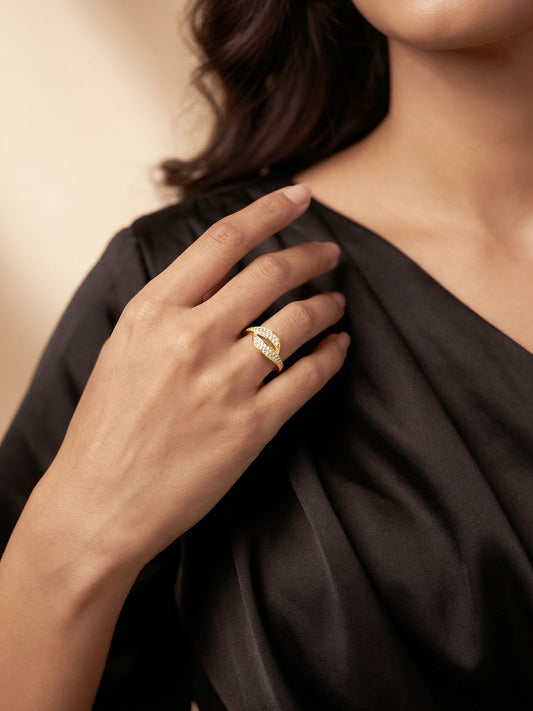 Golden Dual Wave Ring