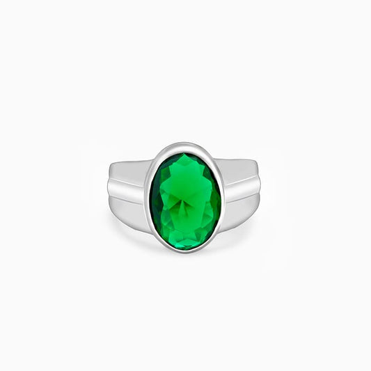 Silver Exquisite Green Stoned Ring for Him