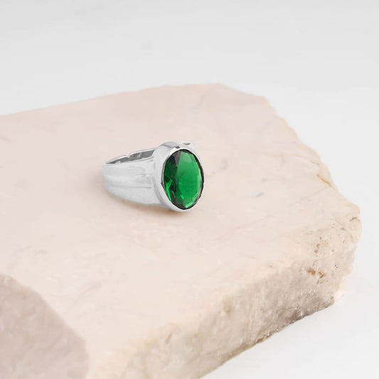 Silver Exquisite Green Stoned Ring for Him