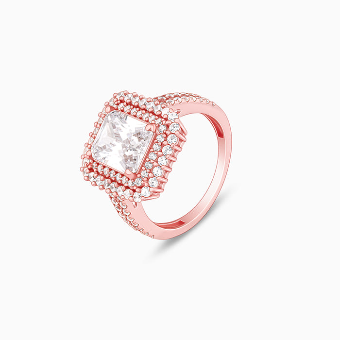 Rose Gold Cubic Solitaire Statement Ring