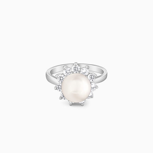 Silver Pearl Fleur Ring