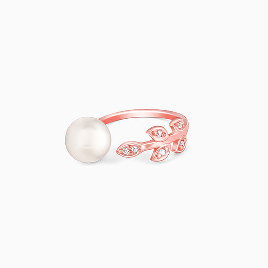 Rose Gold Leafy Pearl Ring