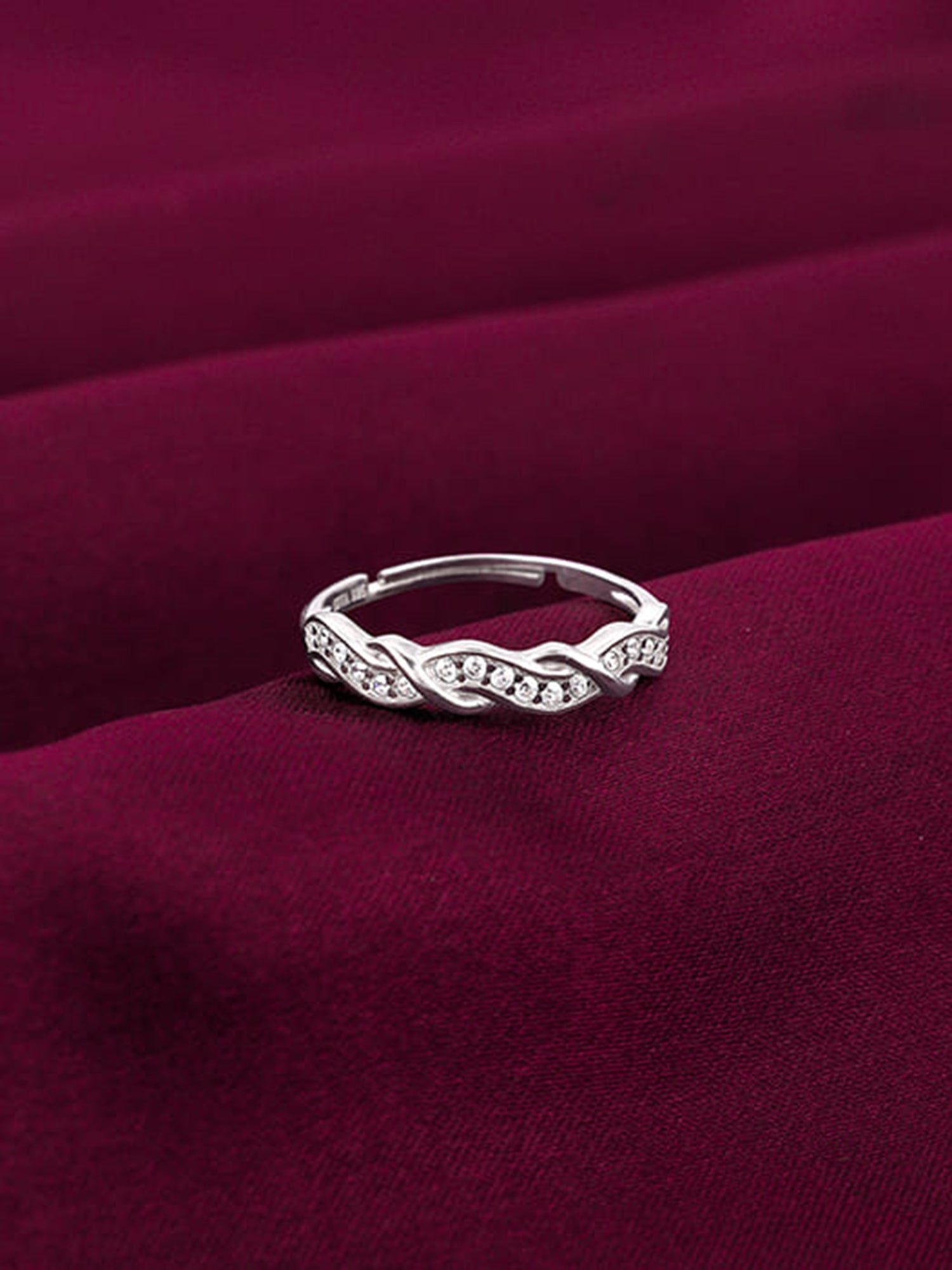 Silver Zircon Winding Wave Ring