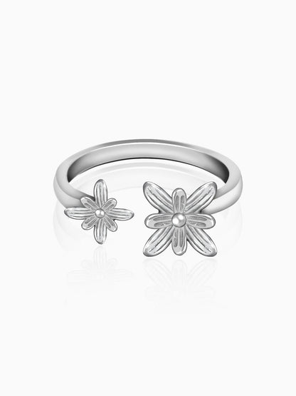 Silver Dual Blooming Flower Ring