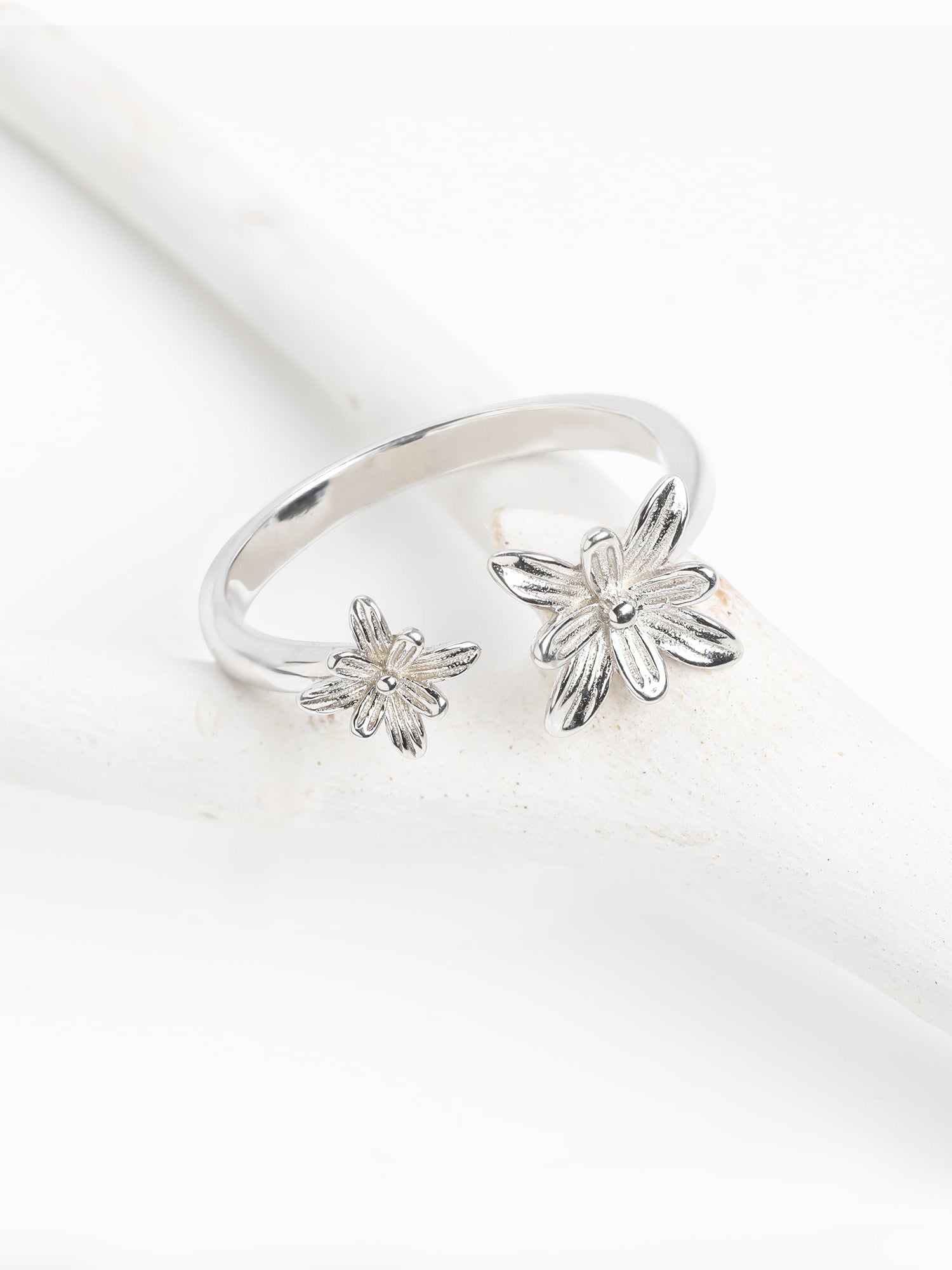 Silver Dual Blooming Flower Ring