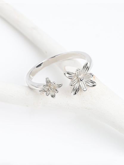 Silver Dual Blooming Flower Ring