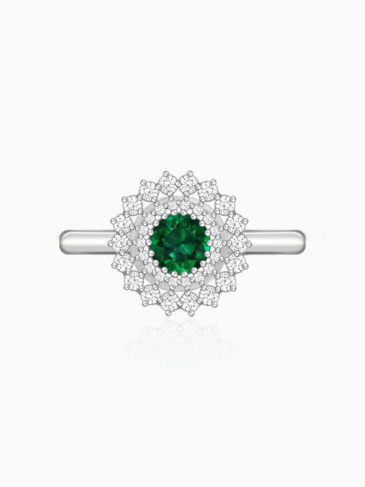 Silver Zircon Emerald Sunshine Ring