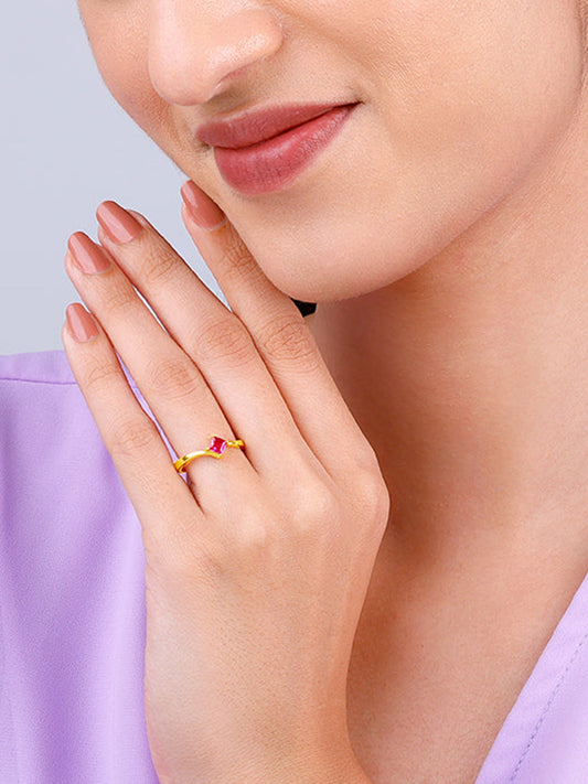 Golden Pink Square Ring