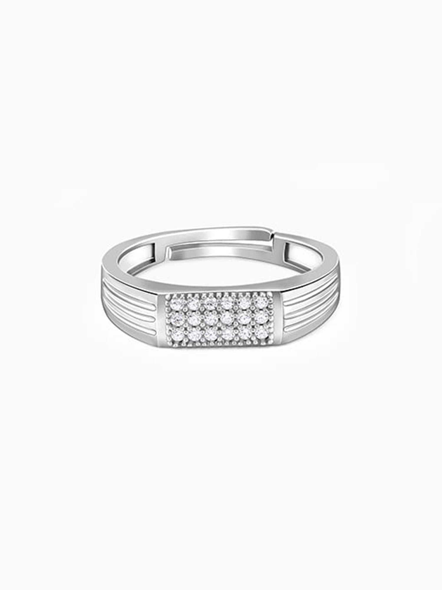 Silver Zircon Rectangle Ring For Him