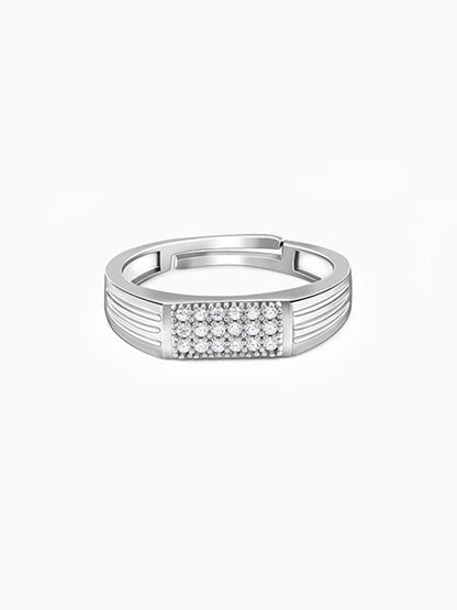 Silver Zircon Rectangle Ring For Him